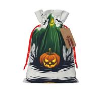 YaWea Bolsa de lino de arpillera con estampado de calabaza de fantasma verde, para Halloween, regalos de fiesta de Navidad, bolsa de regalo para regalos, talla S