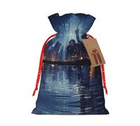 YaWea Bolsa de lino de arpillera con estampado de escena nocturna, regalos de fiesta de Navidad, bolsa de regalo para regalos, talla S