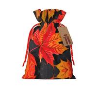 YaWea Bolsa de lino de arpillera con estampado de hojas rojas de otoño, regalos de fiesta de Navidad, bolsa de regalo para regalos, talla S