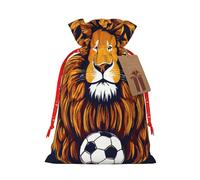YaWea Bolsa de lino de arpillera con estampado de león, regalos de fiesta de Navidad, bolsa de regalo para regalos, talla S