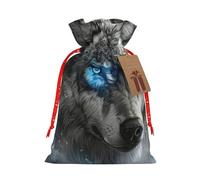 YaWea Bolsa de lino de arpillera con estampado de lobo de ojos azules, regalos de fiesta de Navidad, bolsa de regalo para regalos, talla S