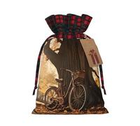 YaWea Bolsas de regalo de Navidad con estampado de árbol de otoño para Navidad, bolsas de dulces de Navidad, suministros de fiesta, saco de arpillera con cordón