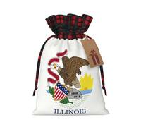 YaWea Bolsas de regalo de Navidad con estampado de bandera del estado de Illinois, bolsas de regalo de Navidad, suministros de fiesta, saco de arpillera con cordón