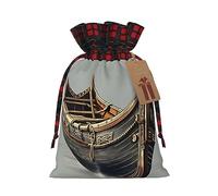 YaWea Bolsas de regalo de Navidad con estampado de barcos vikingos vikingos para Navidad, bolsas de dulces de Navidad, suministros de fiesta, saco de arpillera con cordón