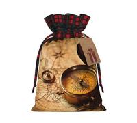 YaWea Bolsas de regalo de Navidad con estampado de brújula para Navidad, bolsas de dulces de Navidad, suministros de fiesta, saco de arpillera con cordón