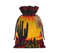 YaWea Bolsas de regalo de Navidad con estampado de cactus en el desierto, bolsas de regalo de Navidad, suministros de fiesta, saco de arpillera con cordón