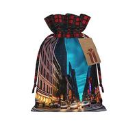 YaWea Bolsas de regalo de Navidad con estampado de calles de la ciudad de Nueva York, bolsas de regalo de Navidad, suministros de fiesta, saco de arpillera con cordón