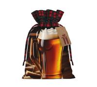 YaWea Bolsas de regalo de Navidad con estampado de cerveza para Navidad, bolsas de dulces de Navidad, suministros de fiesta, saco de arpillera con cordón