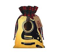 YaWea Bolsas de regalo de Navidad con estampado de guitarra para Navidad, bolsas de dulces de Navidad, suministros de fiesta, saco de arpillera con cordón