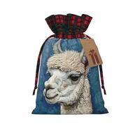 YaWea Bolsas de regalo de Navidad con estampado de llama de alpaca para Navidad, bolsas de dulces de Navidad, suministros de fiesta, saco de arpillera con cordón