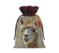 YaWea Bolsas de regalo de Navidad con estampado de llama de alpaca para Navidad, bolsas de dulces de Navidad, suministros de fiesta, saco de arpillera con cordón