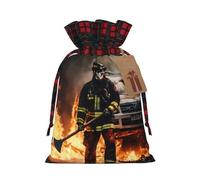 YaWea Bolsas de regalo de Navidad con estampado de llama de bombero, bolsas de regalo de Navidad para dulces, suministros de fiesta, saco de arpillera con cordón