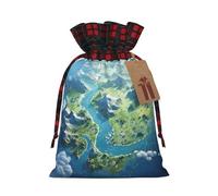 YaWea Bolsas de regalo de Navidad con estampado de mapa del mundo para Navidad, bolsas de dulces de Navidad, suministros de fiesta, saco de arpillera con cordón