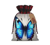 YaWea Bolsas de regalo de Navidad con estampado de mariposa azul para Navidad, bolsas de dulces de Navidad, suministros de fiesta, saco de arpillera con cordón