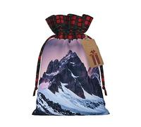 YaWea Bolsas de regalo de Navidad con estampado de montaña para Navidad, bolsas de dulces de Navidad, suministros de fiesta, saco de arpillera con cordón