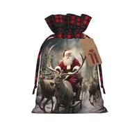 YaWea Bolsas de regalo de Navidad con estampado de Papá Noel, bolsas de regalo de Navidad para dulces, suministros de fiesta, saco de arpillera con cordón