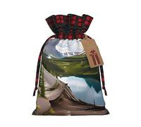 YaWea Bolsas de regalo de Navidad con estampado de Parque Nacional Glacier, bolsas de regalo de Navidad, suministros de fiesta, saco de arpillera con cordón
