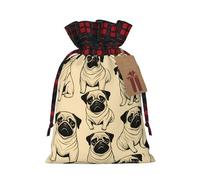 YaWea Bolsas de regalo de Navidad con estampado de perro carlino para Navidad, bolsas de dulces de Navidad, suministros de fiesta, saco de arpillera con cordón