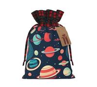 YaWea Bolsas de regalo de Navidad con estampado de planetas del espacio exterior para Navidad, bolsas de dulces de Navidad, suministros de fiesta, saco de arpillera con cordón