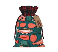 YaWea Bolsas de regalo de Navidad con estampado de salmón para Navidad, bolsas de dulces de Navidad, suministros de fiesta, saco de arpillera con cordón