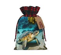 YaWea Bolsas de regalo de Navidad con estampado de tortuga marina para Navidad, bolsas de golosinas, suministros de fiesta, saco de arpillera con cordón