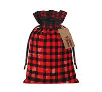 YaWea Bolsas de regalo de Navidad con estampado rojo y negro a cuadros para Navidad, bolsas de dulces de Navidad, suministros de fiesta, saco de arpillera con cordón