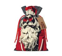 YaWea Bonita bolsa de lino de arpillera con estampado de Papá Noel, regalos de fiesta de Navidad, bolsa de regalo para regalos, talla S