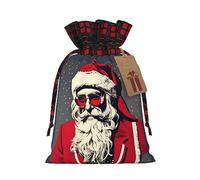 YaWea Bonitas bolsas de regalo de Navidad con estampado de Papá Noel para Navidad, bolsas de dulces de Navidad, suministros de fiesta, saco de arpillera con cordón