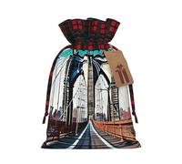 YaWea Brooklyn Bridge - Bolsas de regalo de Navidad con estampado de puente de Navidad, bolsas de dulces de Navidad, suministros de fiesta, saco de arpillera con cordón
