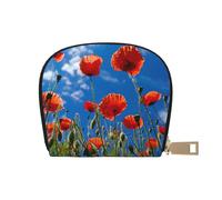 YaWea Cartera pequeña de piel con estampado de amapolas en cielo azul, tarjetero y organizador de tarjetas, Blanco, Talla única