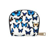 YaWea Cartera pequeña de piel con estampado de mariposas azules, tarjetero y organizador de tarjetas de crédito, Blanco, Talla única