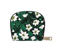 YaWea Cartera pequeña de piel con estampado de pétalos florales de color verde cazador, tarjetero, organizador de tarjetas, Blanco, Talla única