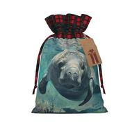 YaWea Crazy Save - Bolsas de regalo de Navidad con estampado de manatí para Navidad, bolsas de dulces de Navidad, suministros de fiesta, saco de arpillera con cordón