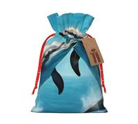 YaWea Dolphins in Love - Bolsa de lino de arpillera con estampado de delfines en amor, para fiestas de Navidad, bolsa de regalo para regalos, talla S