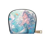 YaWea Hermoso monedero pequeño de piel con estampado de sirena, tarjetero y organizador de tarjetas de crédito, Blanco, Talla única