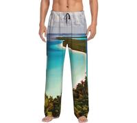 YaWea Island of Cuba - Pantalones de pijama para hombre, con bolsillos, de microfibra, Negro -, Large