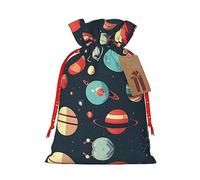 YaWea Outer Space Planet - Bolsa de lino de arpillera con estampado de planetas de Navidad, regalos de fiesta, bolsa de regalo para regalos, talla S