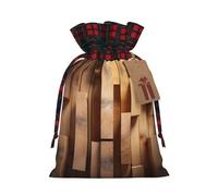 YaWea Tablones verticales en carpintería con estampado de madera de roble, bolsas de regalo de Navidad para Navidad, bolsas de dulces de Navidad, suministros de fiesta, saco de arpillera con cordón