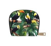 YaWea Tucanes - Cartera pequeña de piel con estampado de hojas de palmera y loro, tarjetero, organizador de tarjetas, Blanco, Talla única