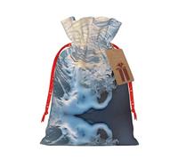 YaWea Wave Stripe2 - Bolsa de lino de arpillera con estampado de rayas de Navidad, bolsa de regalo para regalos, talla S