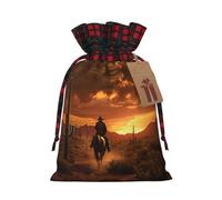 YaWea West Desert Cactus con Cowboys Riding Horses3 bolsas de regalo de Navidad para Navidad, bolsas de dulces de Navidad, suministros de fiesta, saco de arpillera con cordón