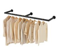 Yawinhe 140cm Perchero de Pared Industrial, Barra de Ropa para Colgar en la Pared Rústico, Riel Colgante Desmontable, para Dormitorio, Sala de Estar, 1-Pack, Negro, SYJ140B-1