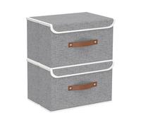 Yawinhe 2 Pcs Cajas de Almacenaje con Tapa, Almacenamiento de Ropa, Plegables, Organizador Armario, para Dormitorios, Gris, 33x23x20cm, SNK018GYS-2