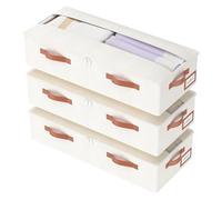 Yawinhe 3 piezas Bolsa de Almacenamiento Debajo de la Cama, Caja de Almacenaje plegable con Ventanas y Manijas Transparentes, para Almacenar Ropa, Mantas, Almohadas, 60x30x15cm, Beige