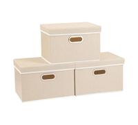 Yawinhe Cajas de Almacenaje Grandes Plegables con Tapa, Organizadoras con Asa, Almacenamiento de Ropa, para el Hogar, Armario, 3-Pack, Beige, 32x23x20cm, SNK023BE-3