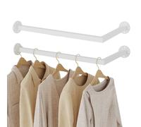 Yawinhe Perchero de Pared Industrial, Estante de la Ropa del Tubo en forma de L, Ahorra Espacio, 60x30cm Riel Colgante Desmontable, Fuerte Capacidad de Carga, para Sala de Estar, Blanco, 2-Pack