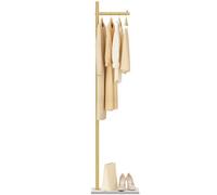 Yawinhe Percheros de Pie, Percha independiente en forma de L, Base de losa de roca,Perchero para Abrigos Adecuado para Guardar Ropa, Bolsos y Sombreros, Dorado, 39x26x174cm, SMJ101J