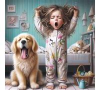 Yawn Girl Dog Jigsaw Puzzle 300 Pieces 35x35cm/14x14inch, Difficult Jigsaw Puzzles for Adults 300, Beautiful Art Work, Great Festive Puzzle Gift for Men/Women