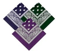 YAWYO 3 Piezas Bandanas de Algodón, Pañuelos Cabeza con Estampado Paisley, Cintas para el Pelo Multiusos, Accesorios Cowboy para Mujer y Hombre, Verde Oscuro, Púrpura, Azul Marino