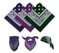YAWYO 3 Piezas Bandanas de Algodón, Pañuelos Cabeza con Estampado Paisley para Hombre y Mujer, Accesorio Estilo Cowboy para el Cabello, Verde Oscuro, Púrpura Intenso, Azul Marino